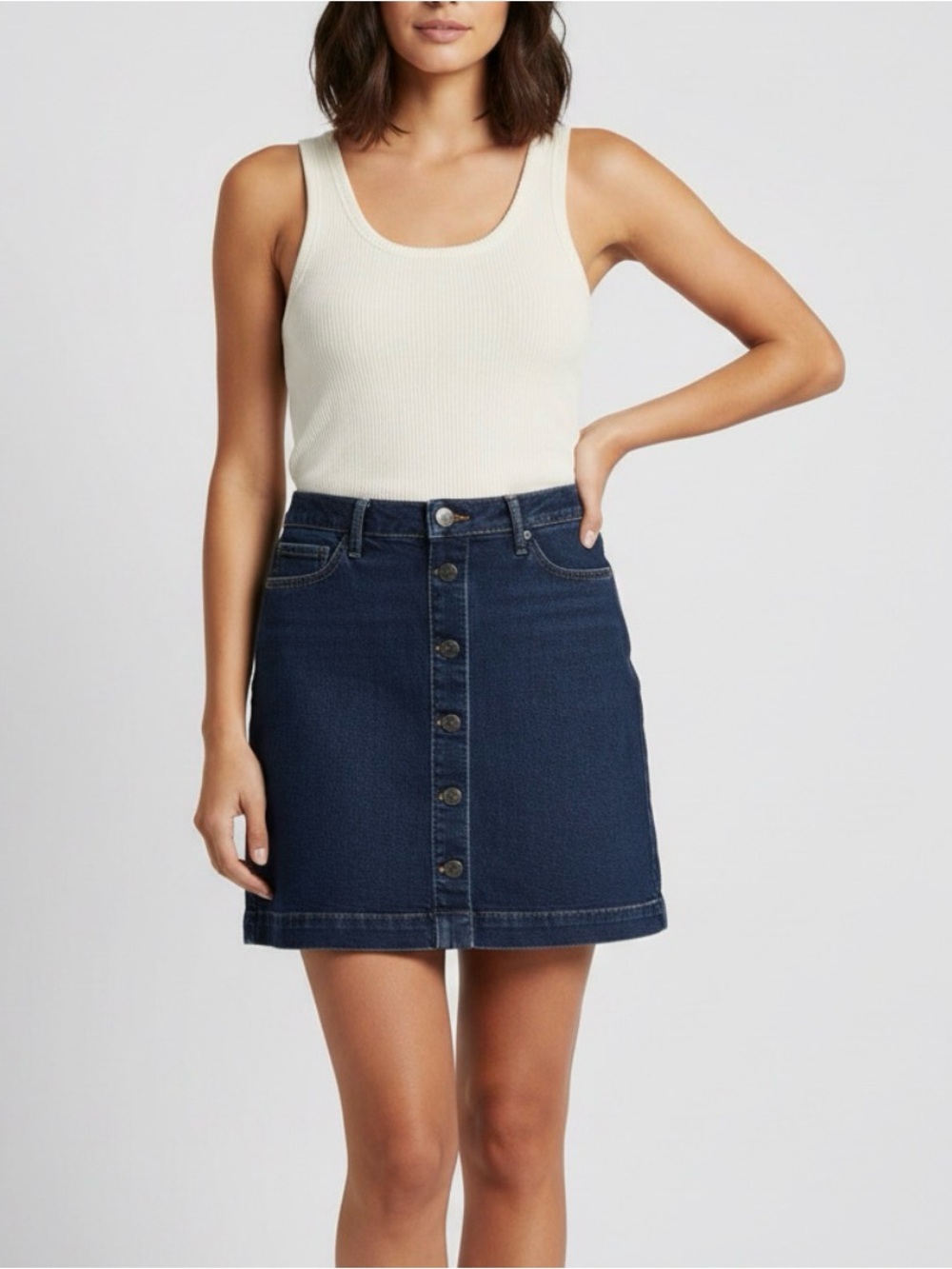 GAP Dark Blue Denim Button-Front Mini Skirt